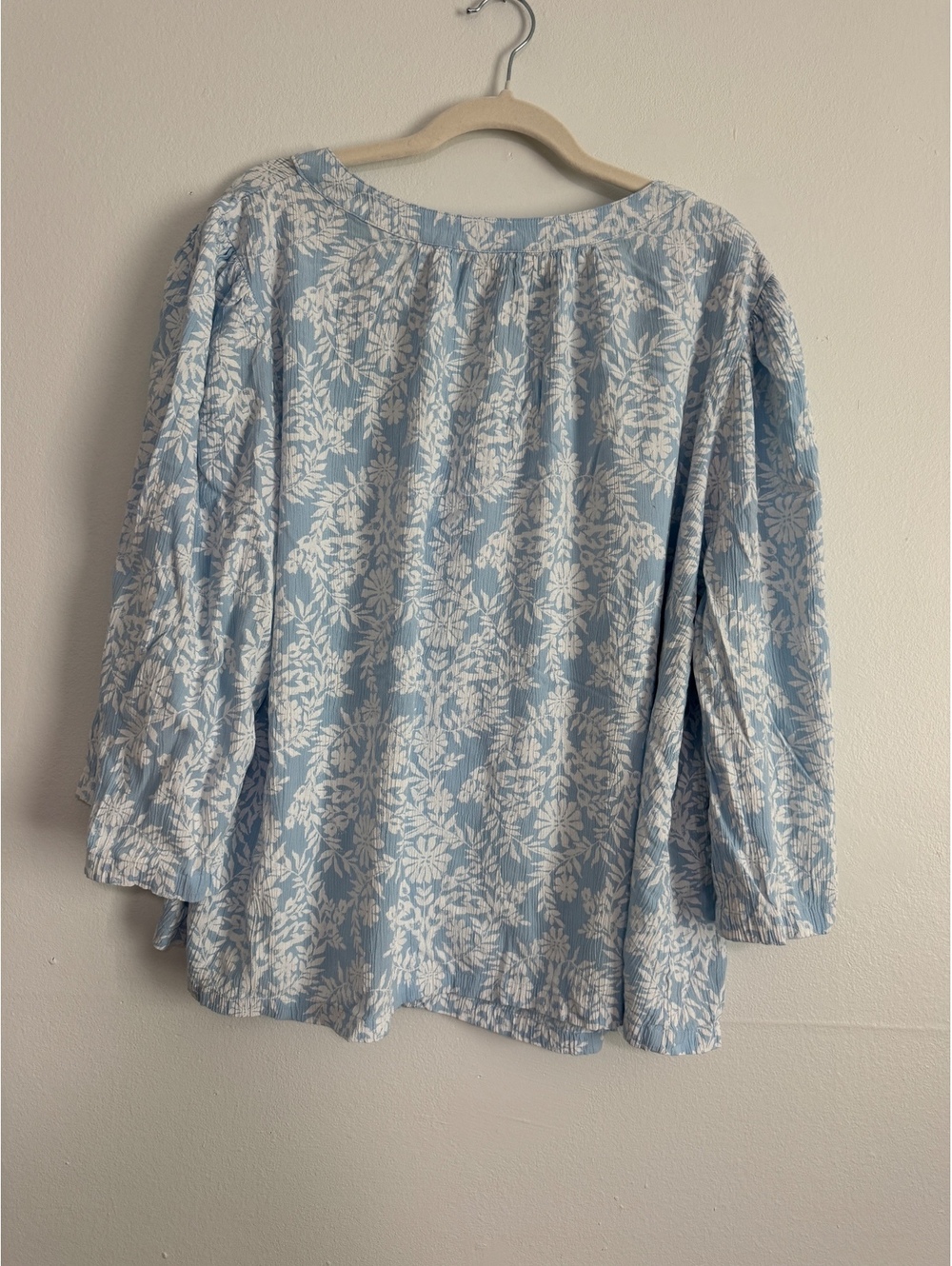 Style & Co Coastal Blue Floral Tassel Peasant Blouse Size L - Picture 5 of 8